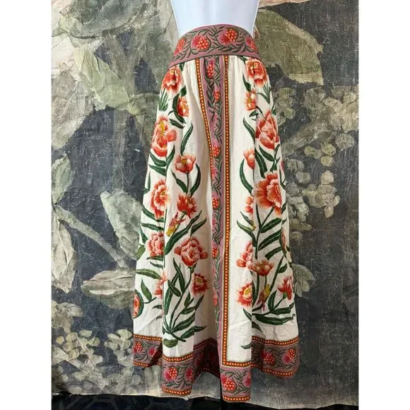 New Anthropologie Farm Rio Ainika Delicate Floral Midi Skirt Size M - Picture 6 of 9